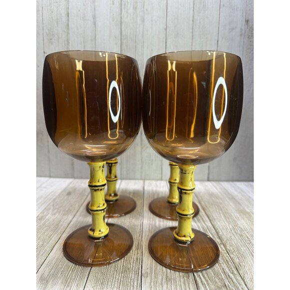 Vtg Tiki Bar Wine Goblets Acrylic Tree Bamboo Style Stem Cocktail Glasses Set 4 - Picture 1 of 7